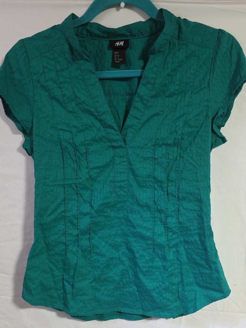 H&M Teal Short Sleeve V-Neck Blouse